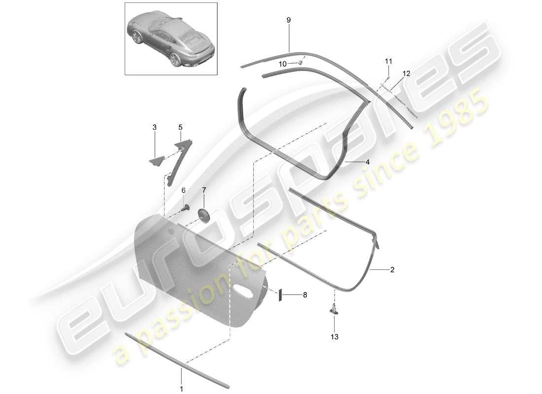 porsche 2017 (991-2 turbo) junta de la puerta diagrama de piezas