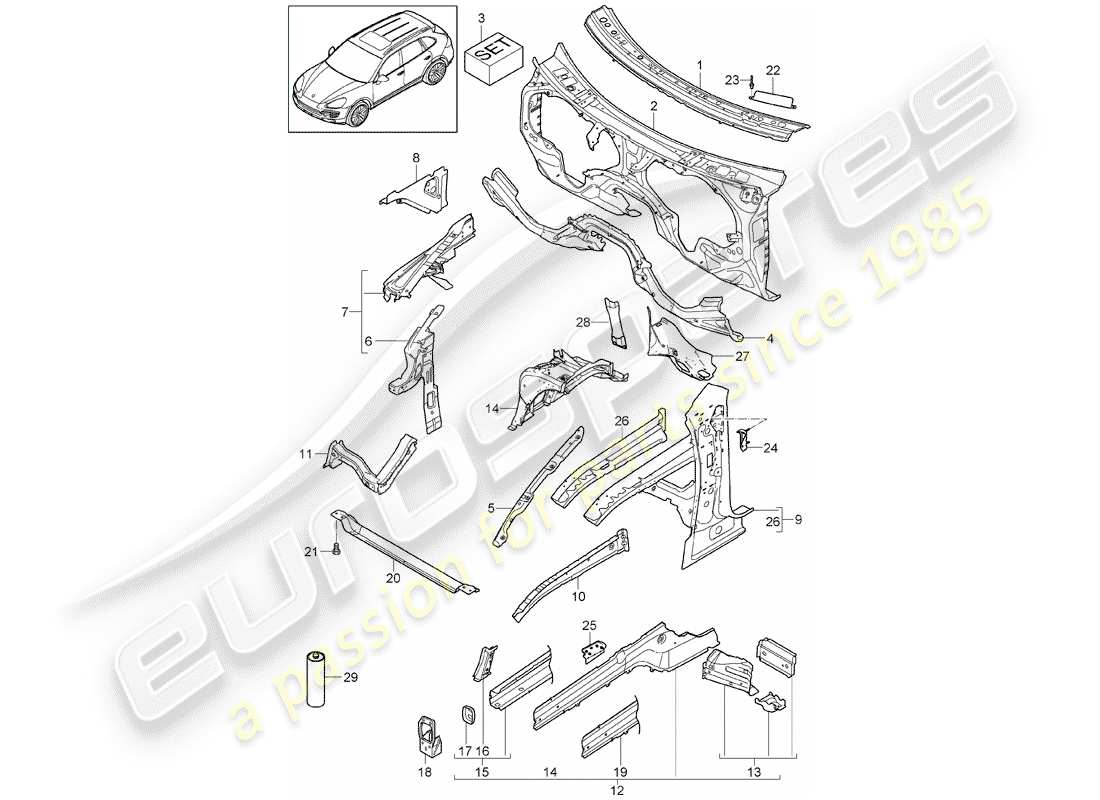 porsche cayenne e2 (2014) diagrama de piezas del extremo delantero