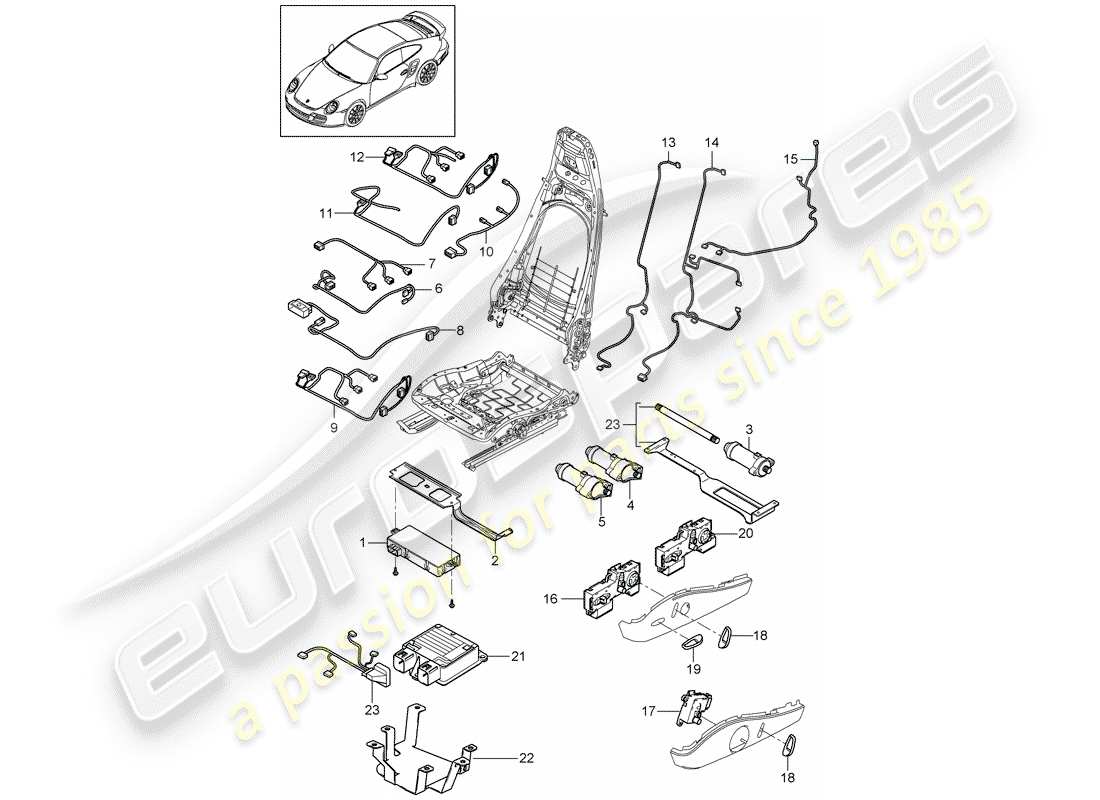 porsche 911 t/gt2rs (2013) arneses de cableado diagrama de piezas