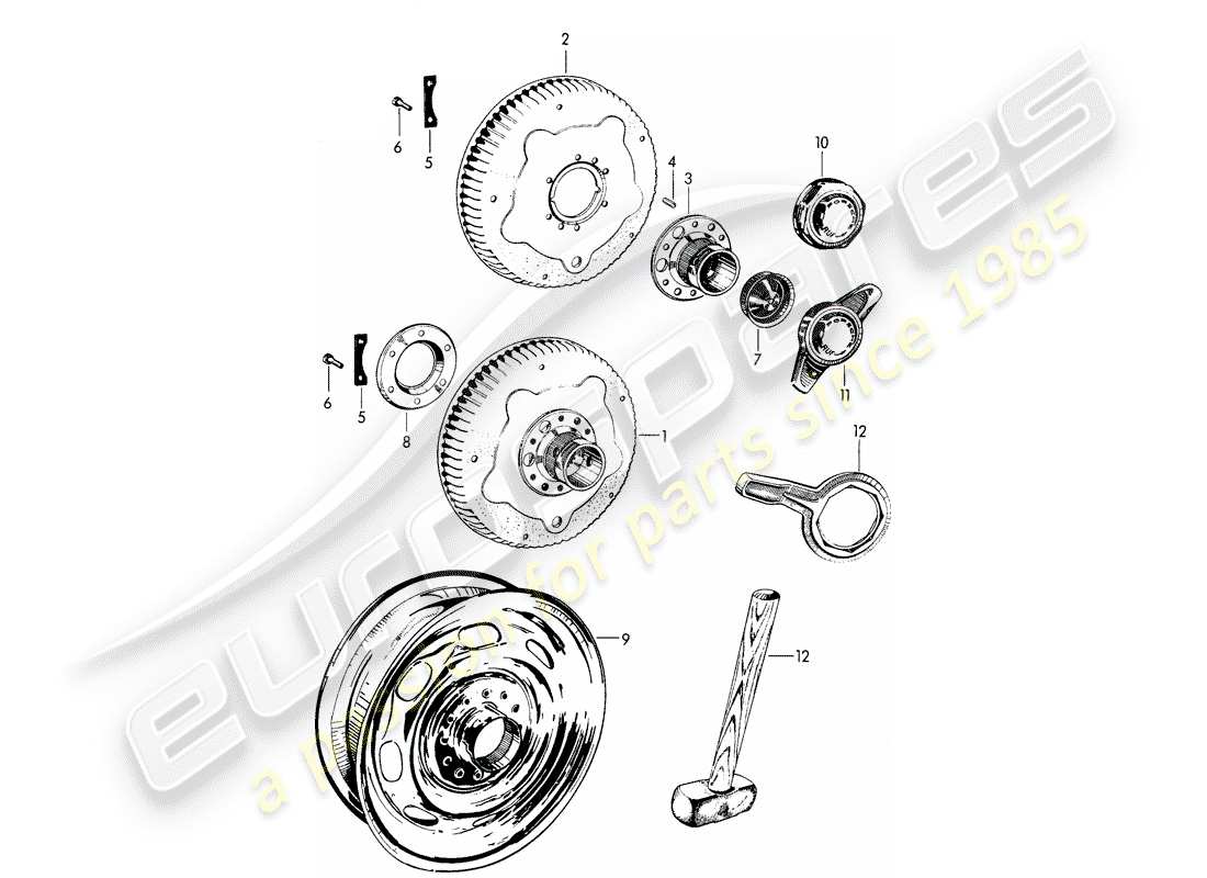 porsche 356b/356c (1961) perforated disc wheel - central locking - with: - fasteners part diagram