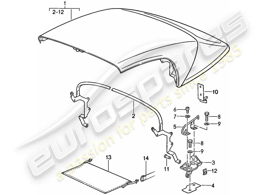 porsche 1987 (911) capota plegable de emergencia - completa - arco principal - piezas individuales - d - mj 1989>> - mj 1989 diagrama de partes