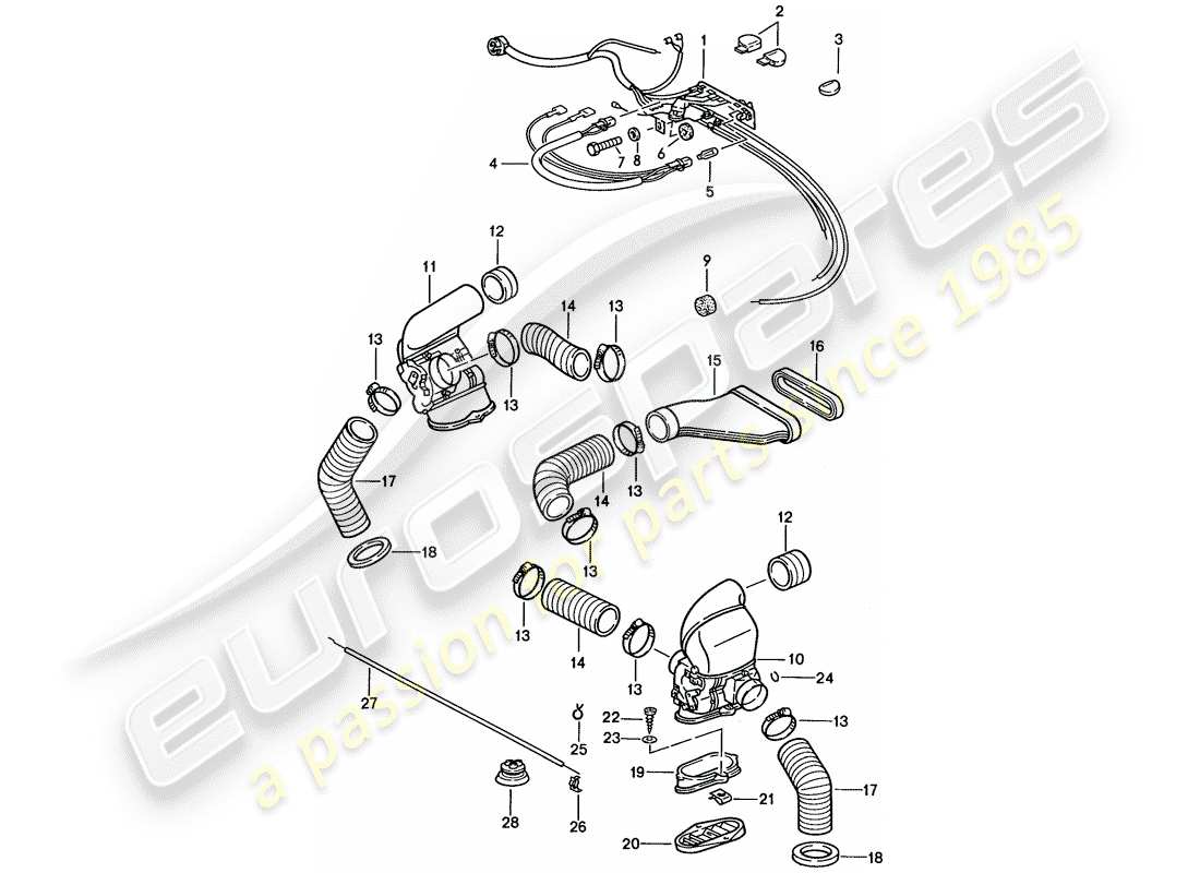 porsche 1987 (911) ventilación - sistema de calefacción 2 diagrama de piezas