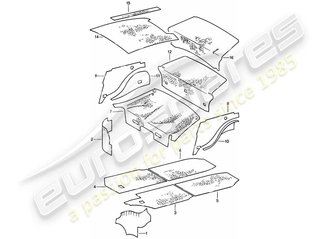 porsche 1988 (911) carcasa del cuerpo - absorbentes de sonido diagrama de piezas