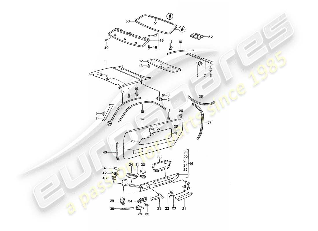 porsche 1989 (928) panel de la puerta - panel de decoración del techo diagrama de piezas