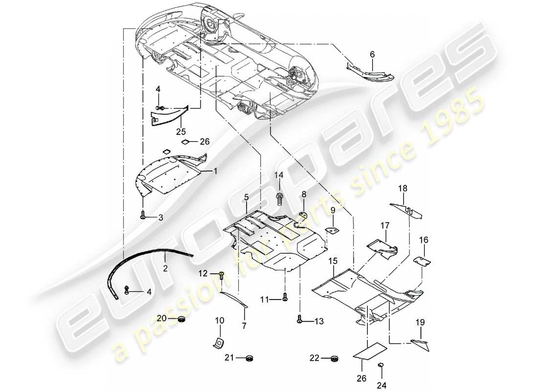 porsche 2004 (carrera gt) diagrama de piezas de la parte de abajo