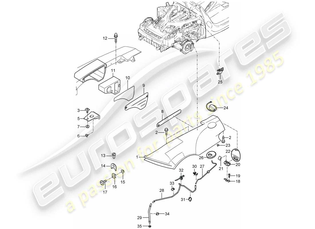 porsche 2004 (carrera gt) diagrama de piezas del guardabarros