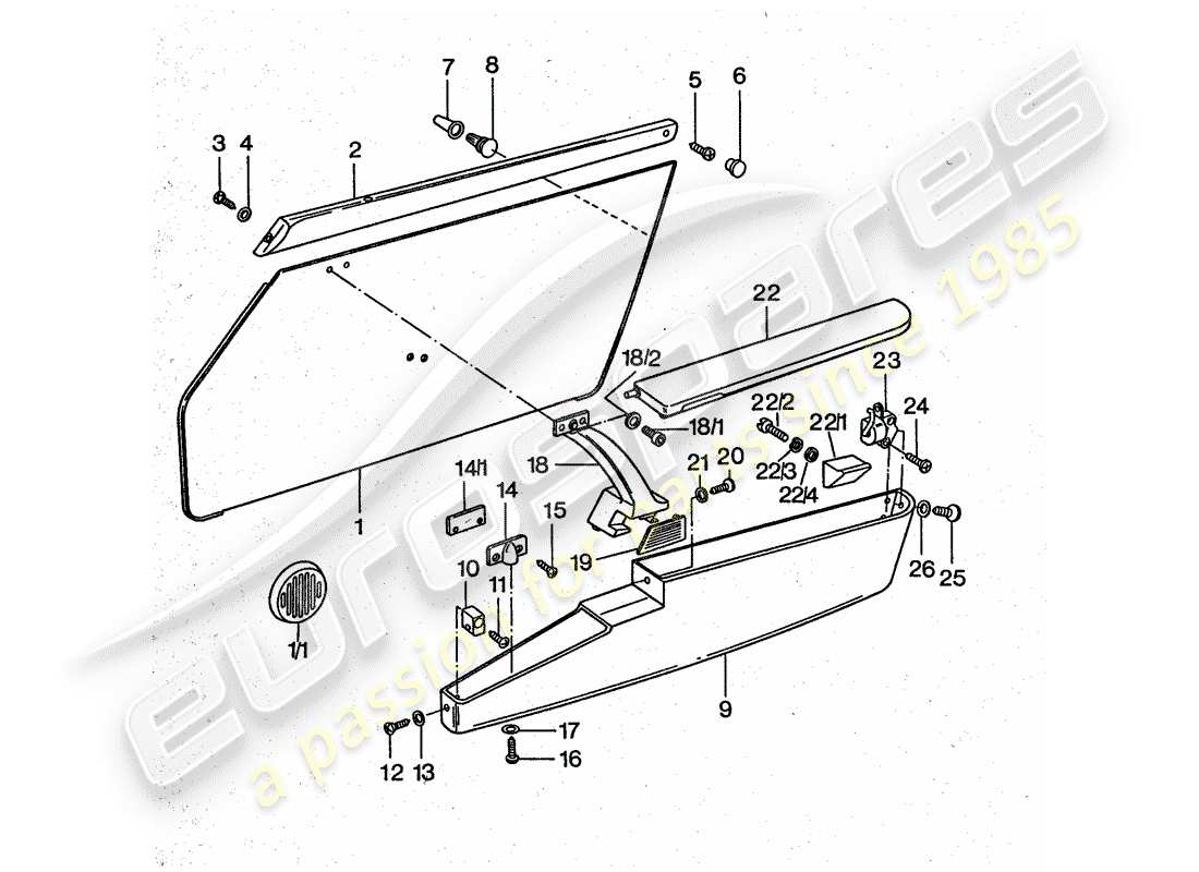 porsche 1976 (911 turbo) panel de la puerta diagrama de piezas
