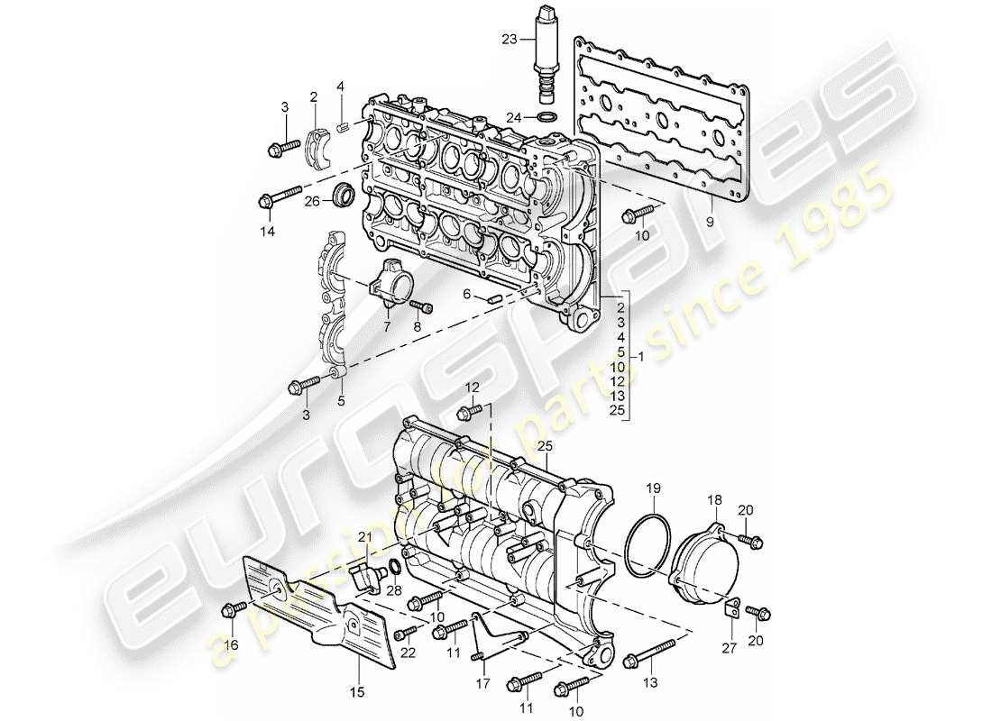 porsche 2001 (996 gt3) carcasa del árbol de levas diagrama de piezas