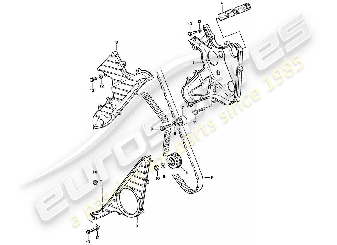 porsche 1983 (944) mecanismo de impulsión - árbol de levas diagrama de piezas