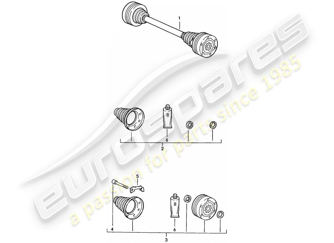 porsche 1988 (924s) eje de accionamiento diagrama de piezas
