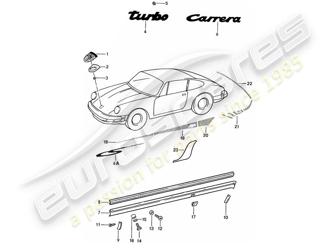 porsche 1988 (911) accesorios decorativos diagrama de piezas