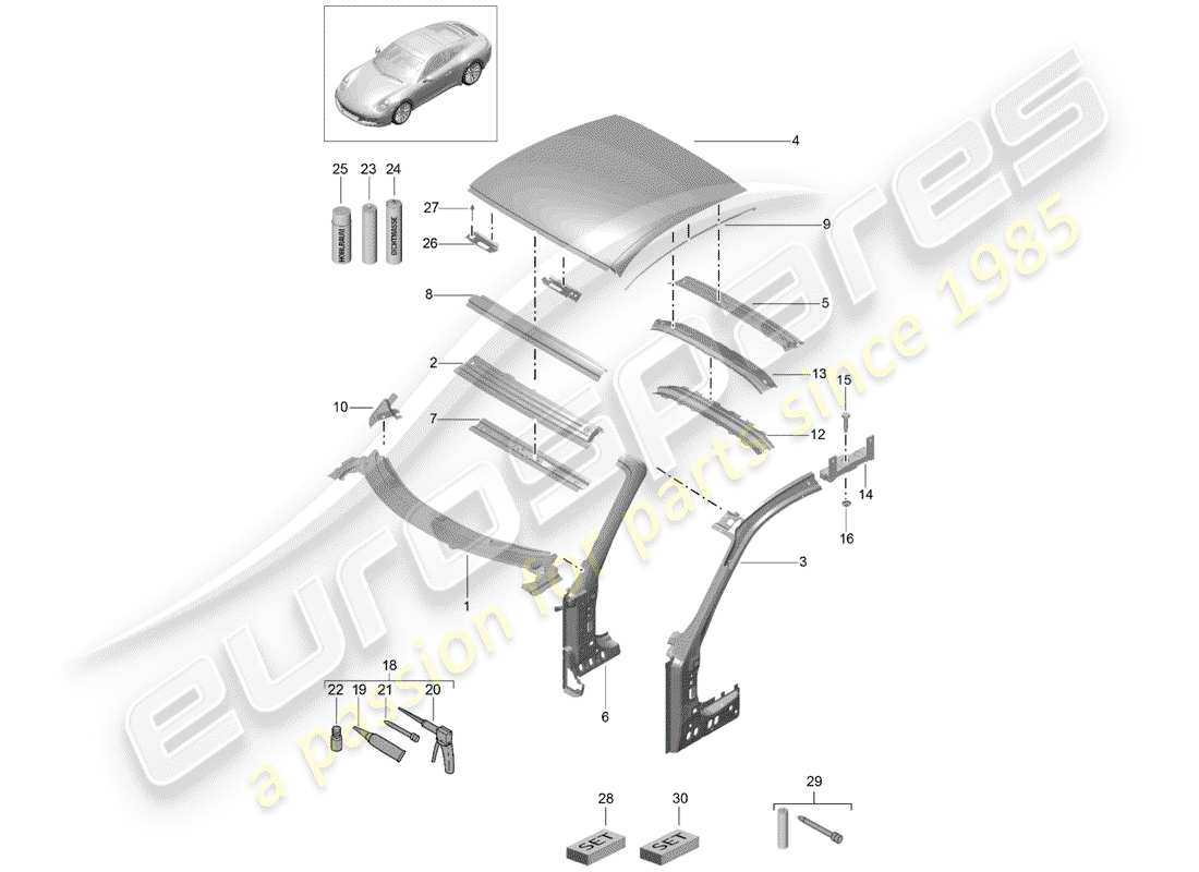 porsche 2017 (991-2) capucha diagrama de piezas