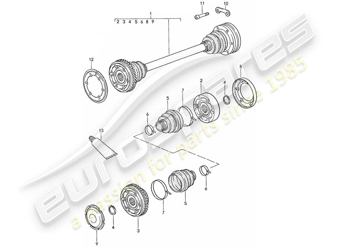 porsche 1987 (959) eje de accionamiento diagrama de piezas