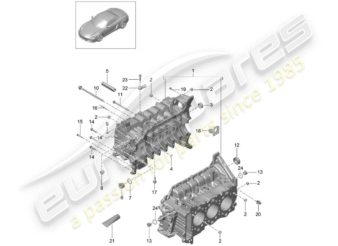 porsche 2014 (981 boxster) crankcase diagrama de piezas