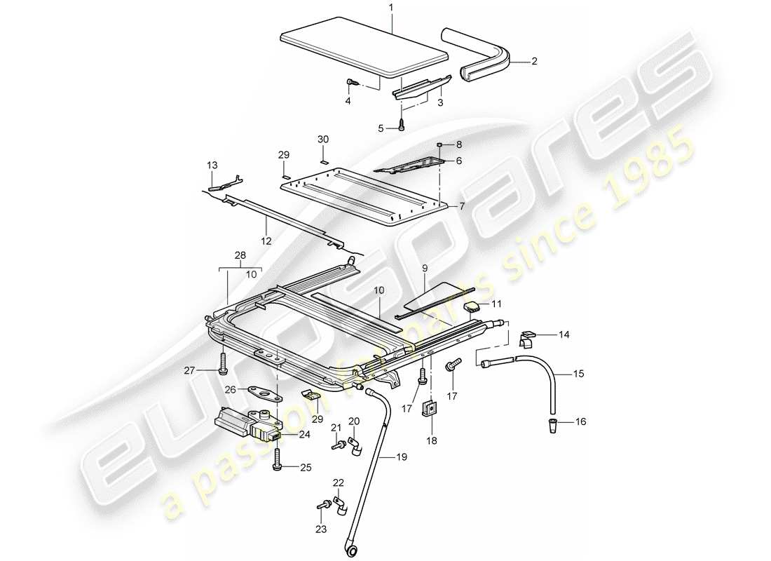 porsche 2009 997-2 turbo / gt2 diagrama de piezas del techo corredizo