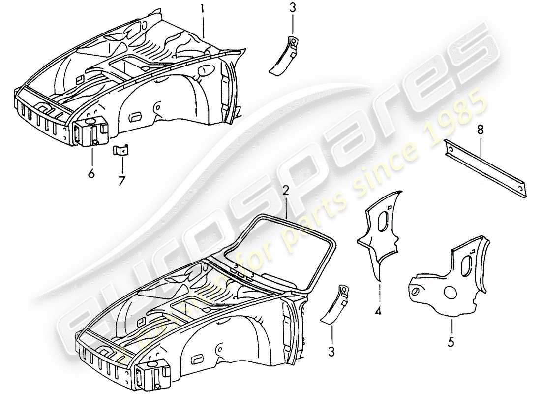 porsche 1966 (911/912) diagrama de piezas del extremo delantero
