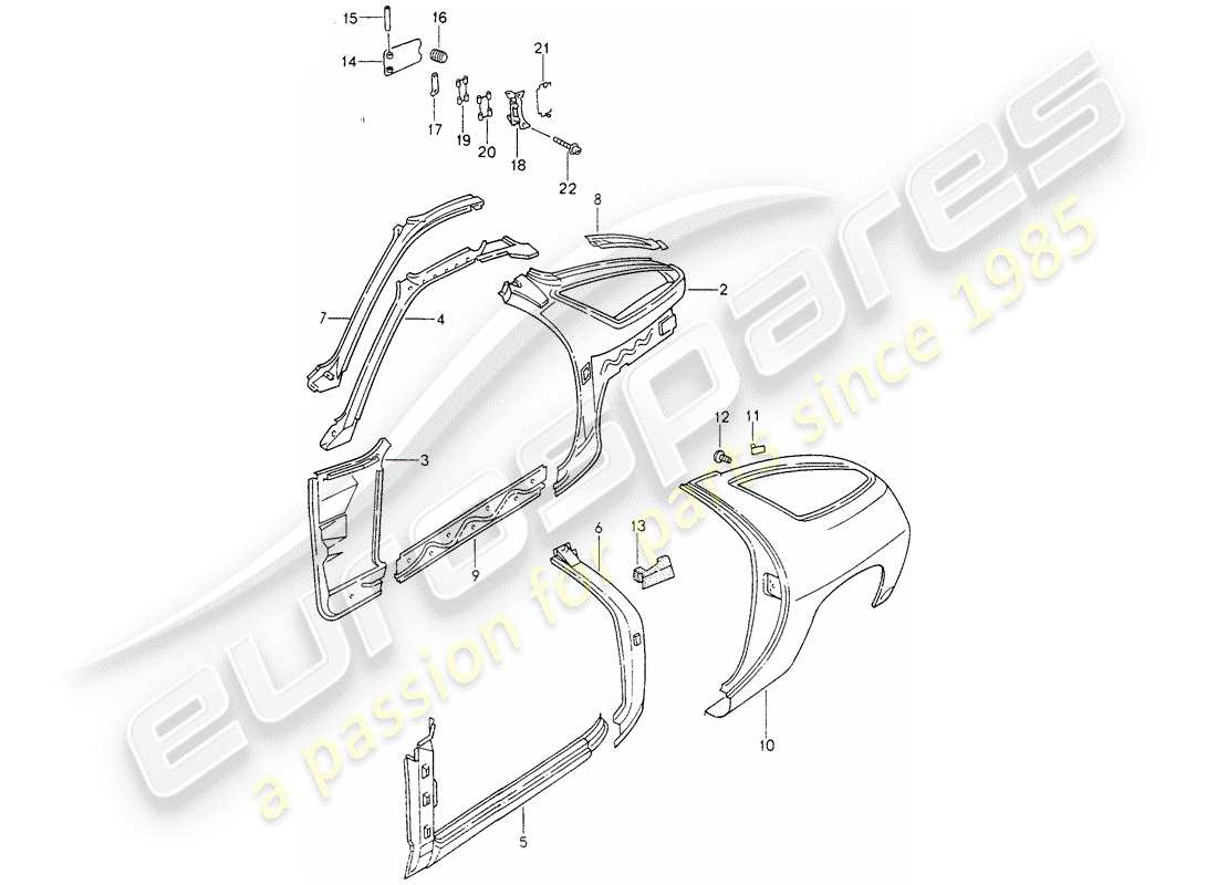 porsche 1994 (928) marco - panel lateral diagrama de piezas