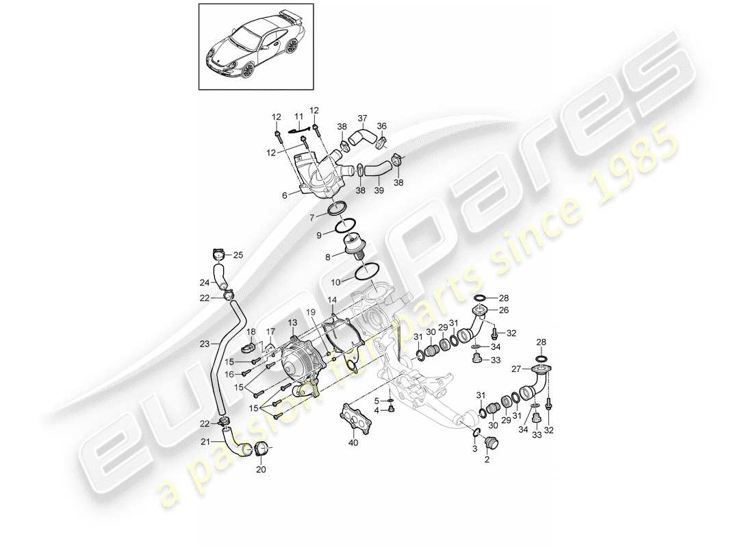 porsche 2007 (997-1 gt3) diagrama de piezas de la bomba de agua