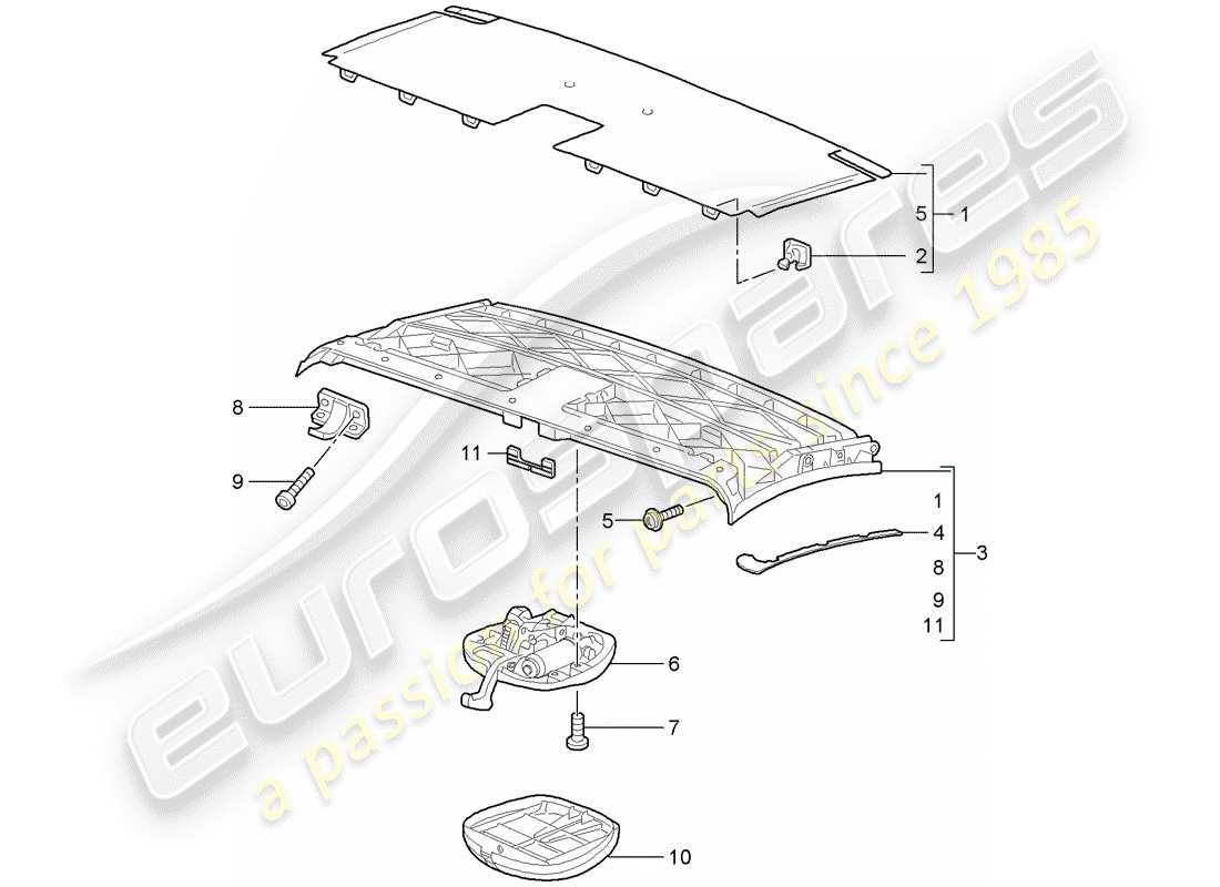 porsche 2005 (997-1) marco superior diagrama de piezas