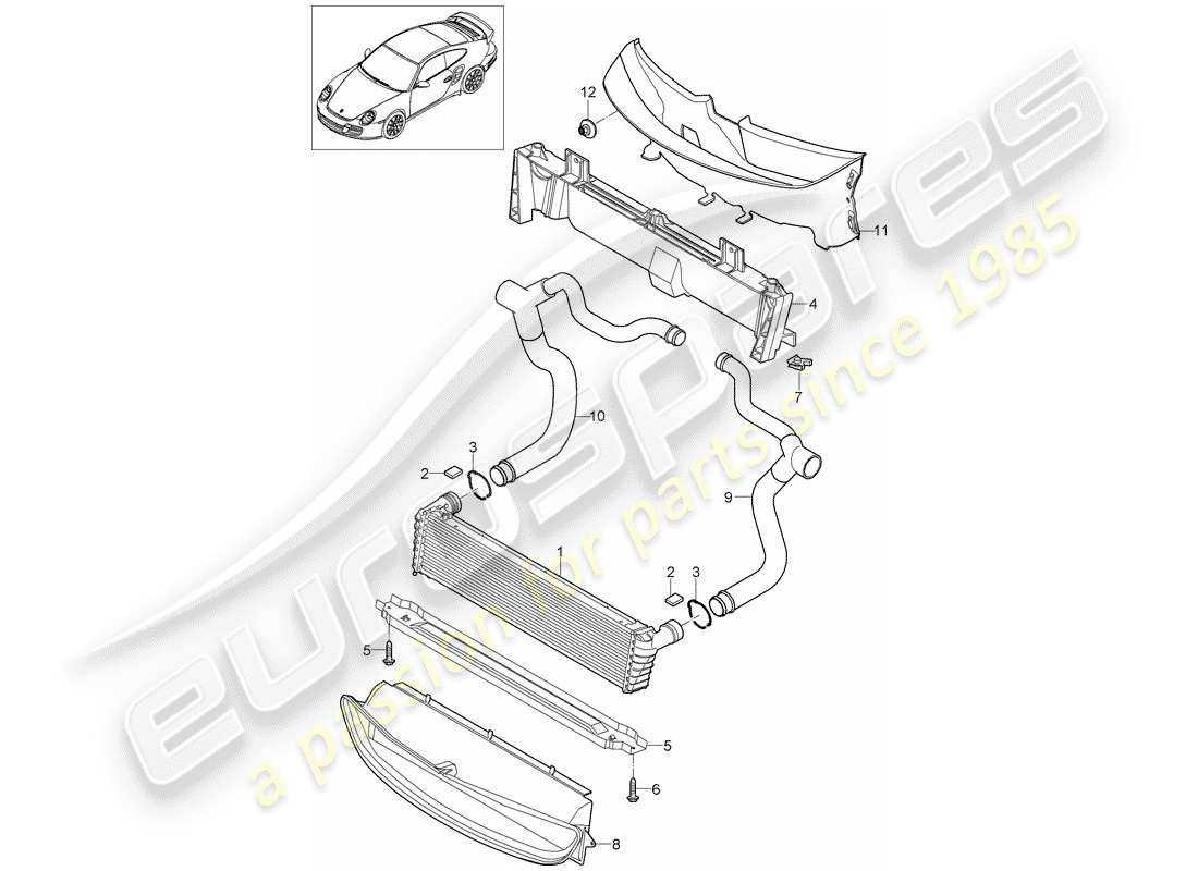 porsche 2013 (997-2 turbo / gt2 rs) radiador diagrama de piezas