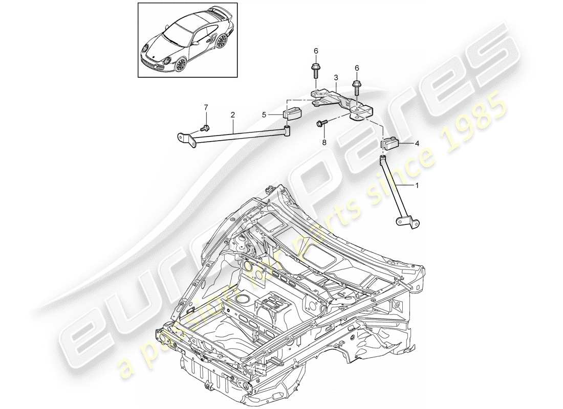 porsche 2013 (997-2 turbo / gt2 rs) puntal de domo diagrama de piezas
