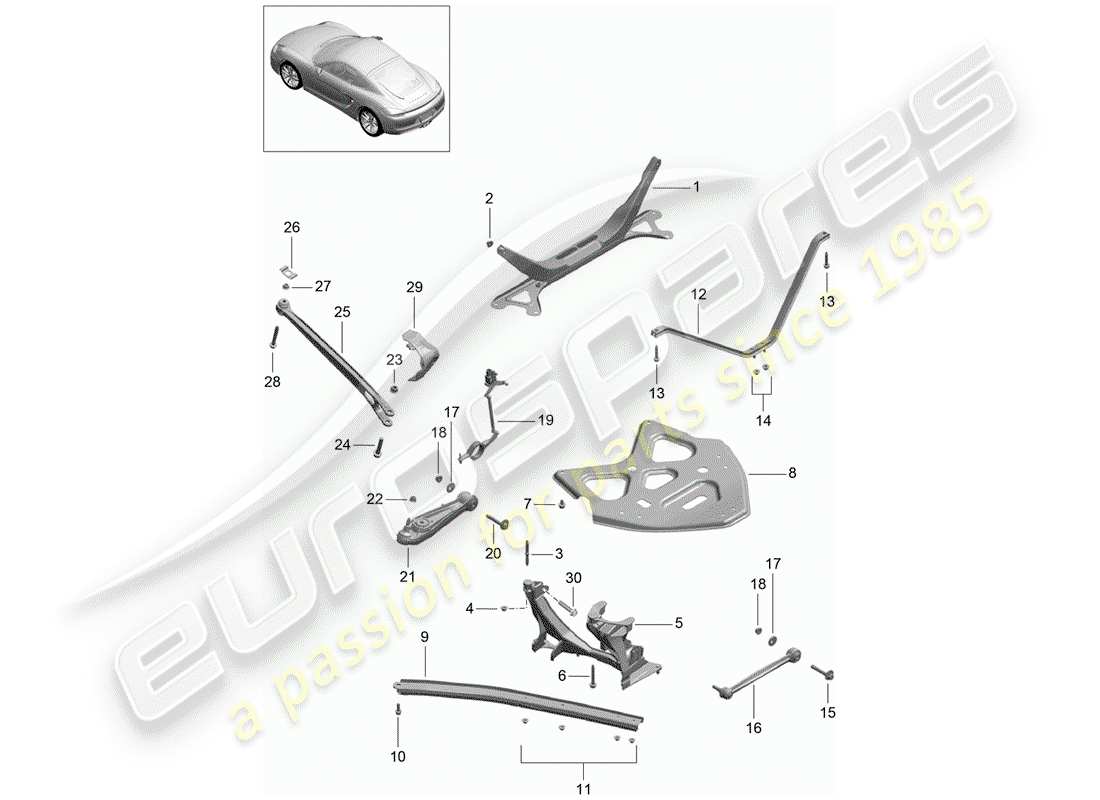 porsche cayman 981 (2016) diagrama de piezas del eje trasero