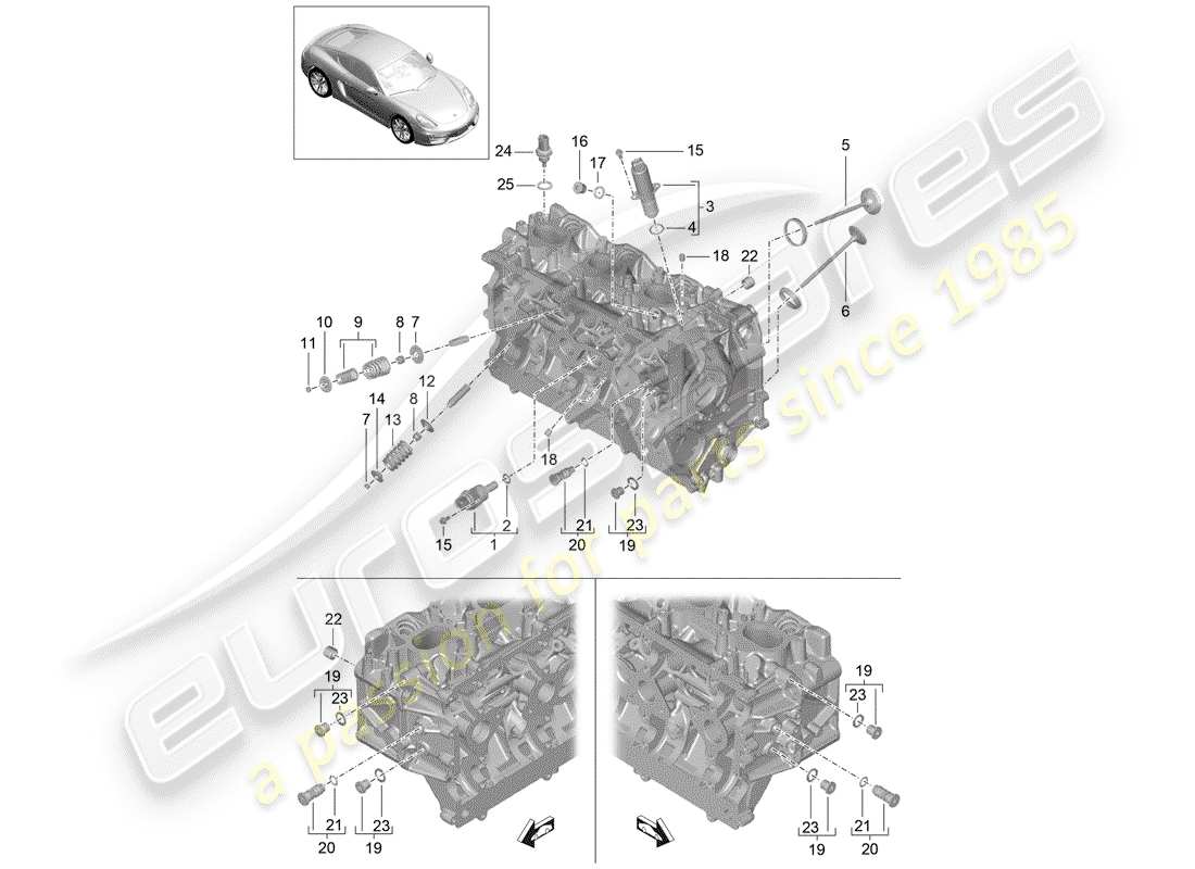 porsche 2014 (981 cayman) cabeza de cilindro diagrama de piezas