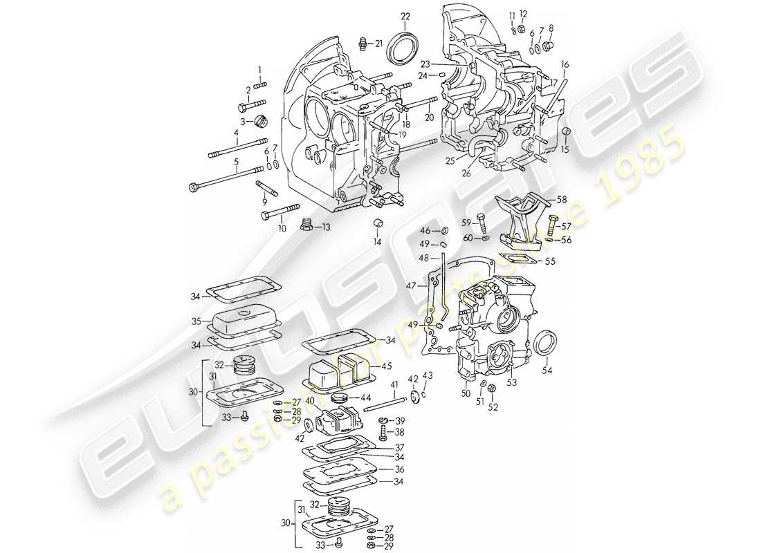 porsche 1960 (356b/356c) crankcase diagrama de piezas