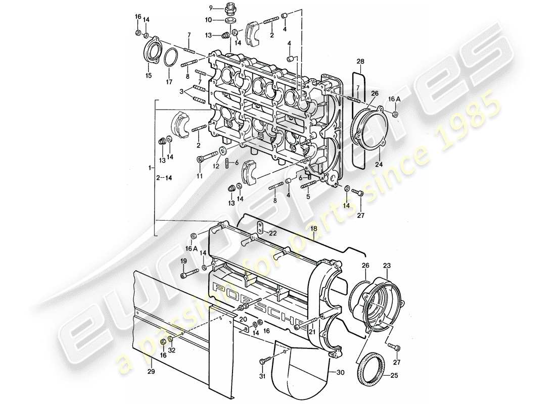 porsche 1987 (959) carcasa del árbol de levas diagrama de piezas