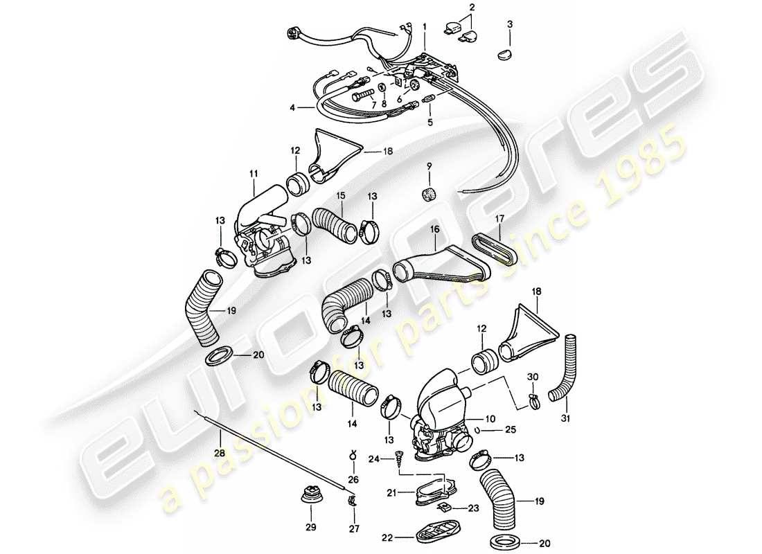 porsche 1984 (911) ventilación - sistema de calefacción 2 diagrama de piezas