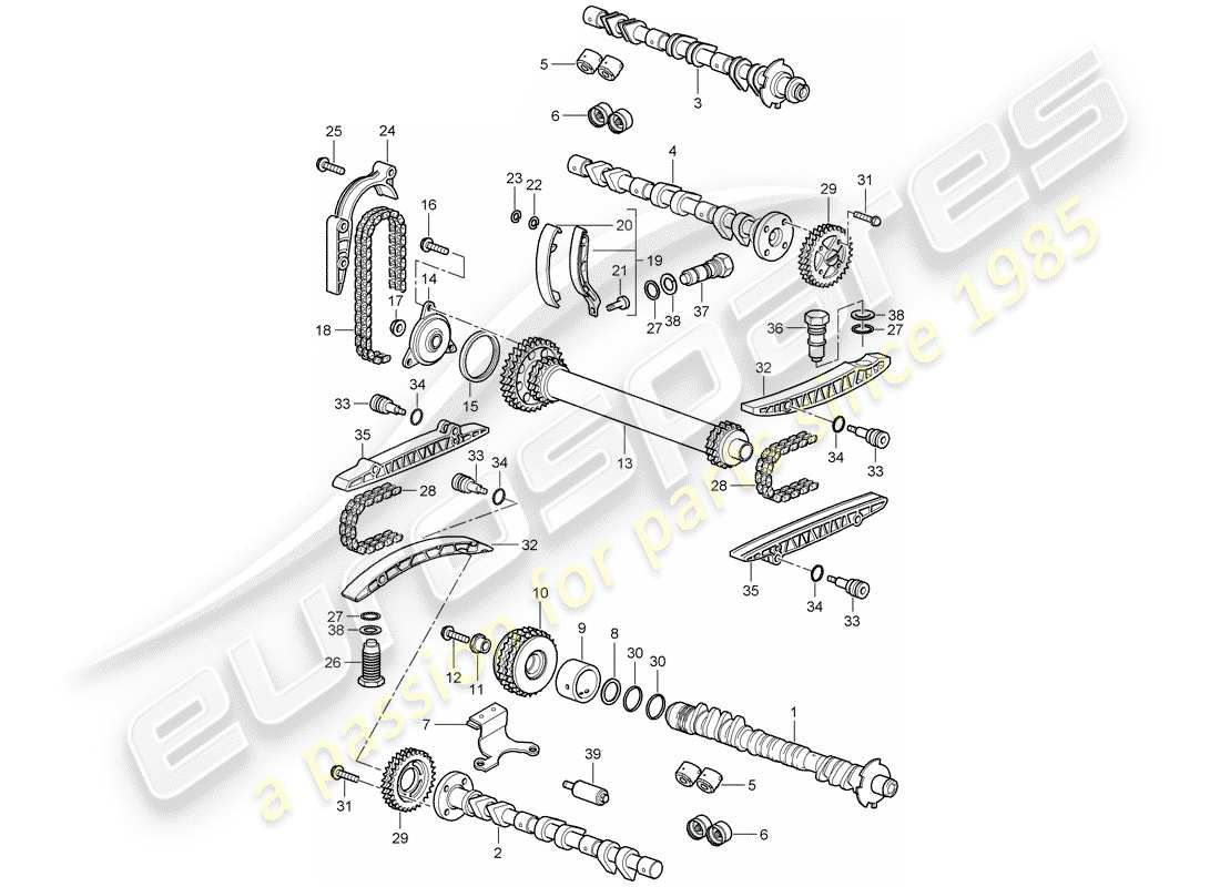 porsche 2006 (987 cayman) árbol de levas diagrama de piezas