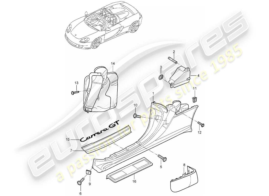 porsche 2004 (carrera gt) diagrama de piezas del umbral