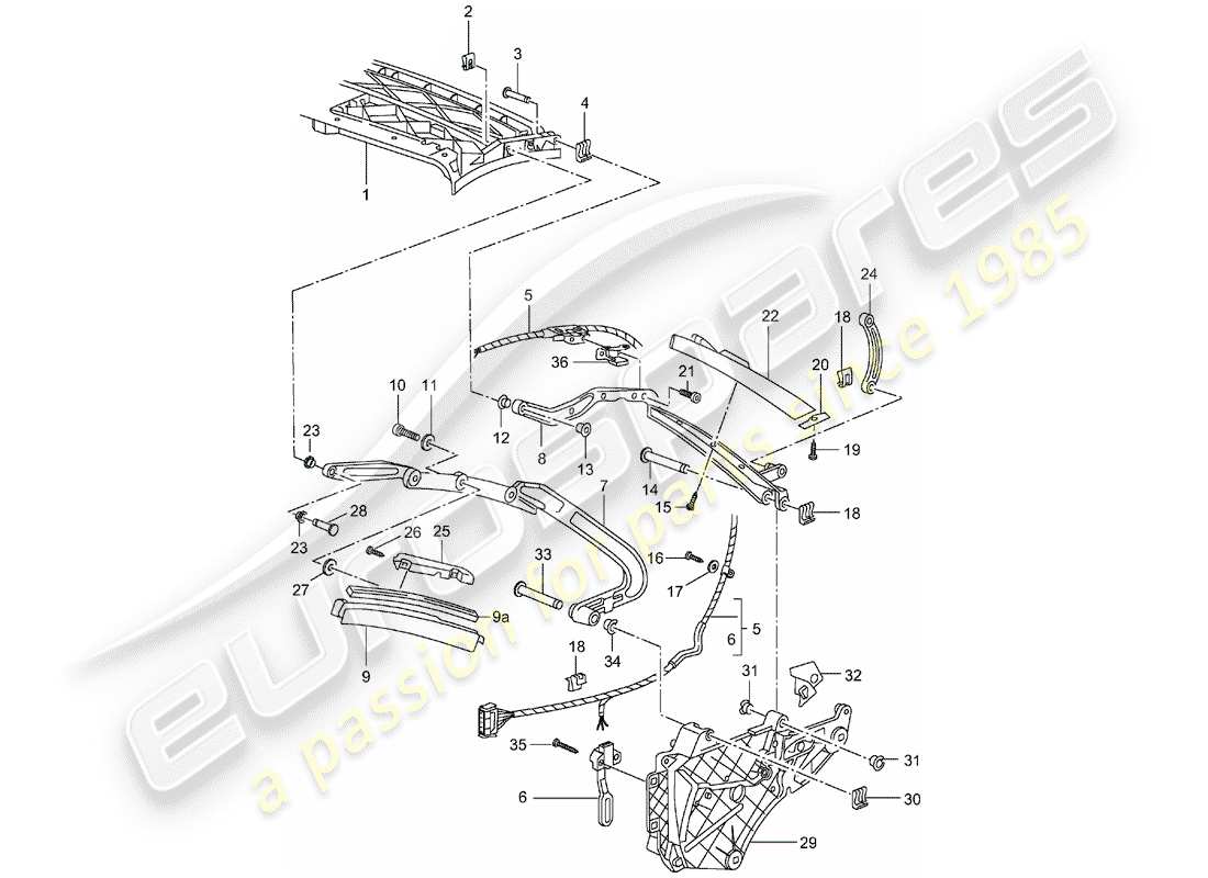 porsche 2003 (996) marco superior - piezas individuales diagrama de piezas
