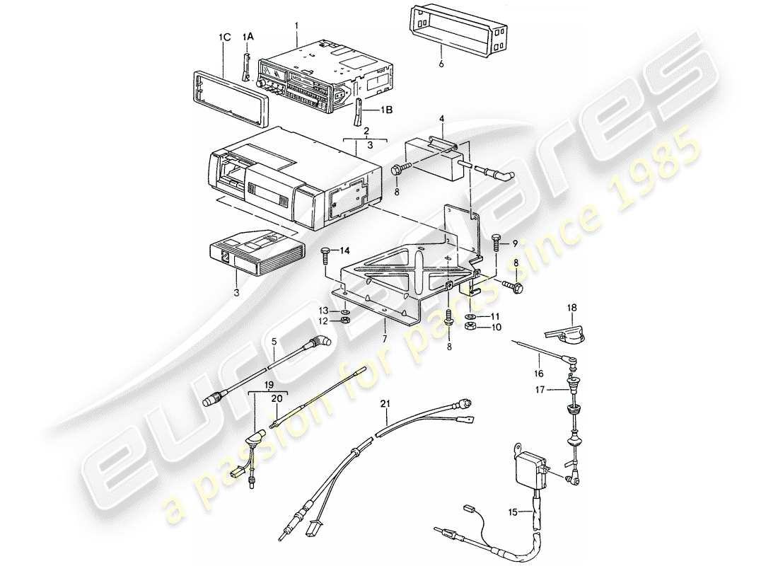 porsche 1994 (968) unidad de radio - cambiador de cd diagrama de piezas