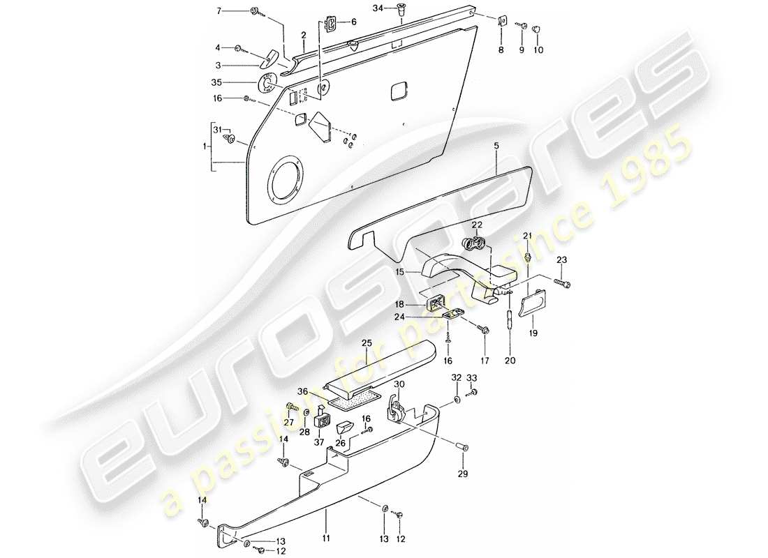 porsche 1994 (993) equipamiento interior - puertas - - d - mj 1997>> esquema pieza