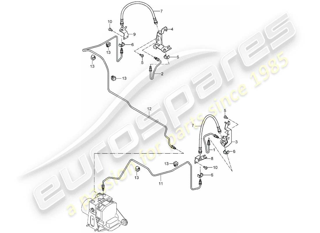 porsche 2005 (carrera gt) líneas de freno - eje delantero diagrama de piezas