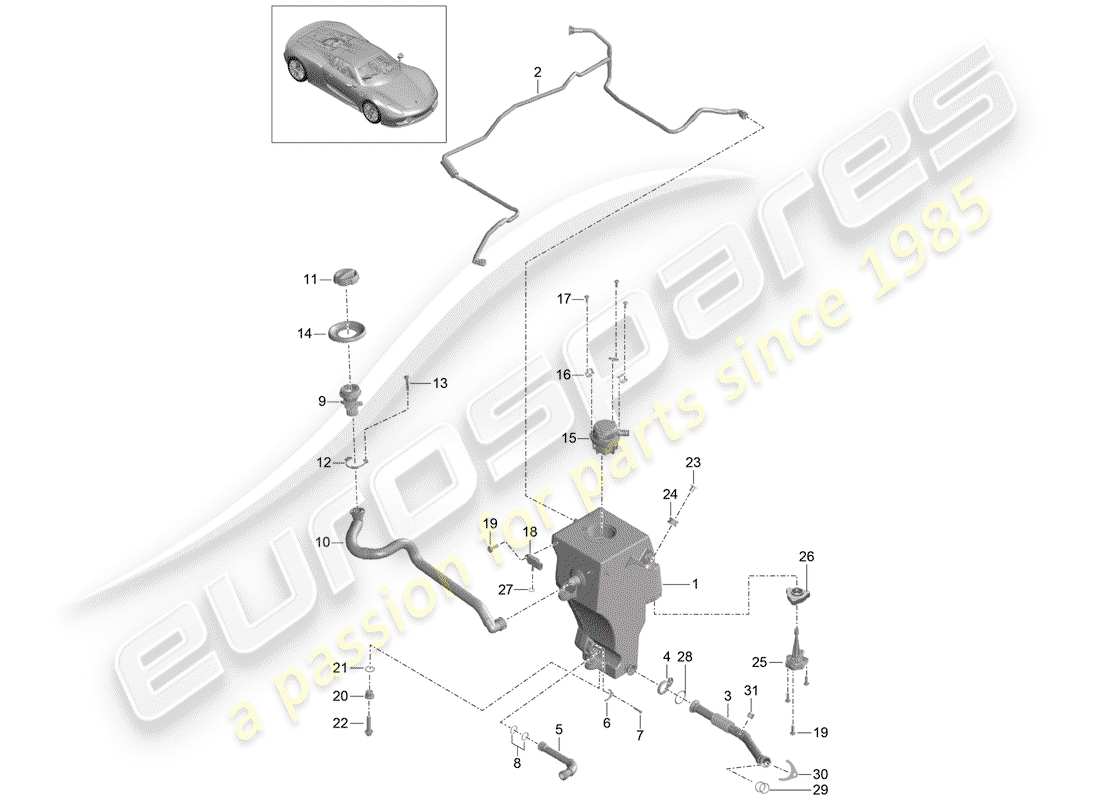 porsche 2015 (918 spyder) lubricación del motor diagrama de piezas