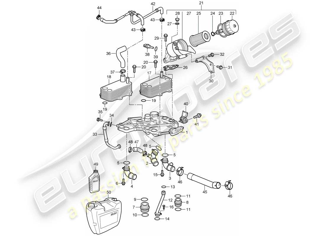 porsche 2009 997-2 turbo / gt2 diagrama de piezas del filtro de aceite
