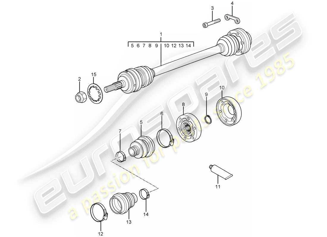 porsche 2009 997-2 turbo / gt2 eje de accionamiento diagrama de piezas