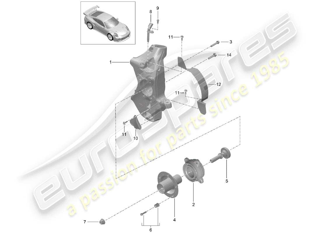 porsche 991 turbo (2019) diagrama de piezas del portador de ruedas