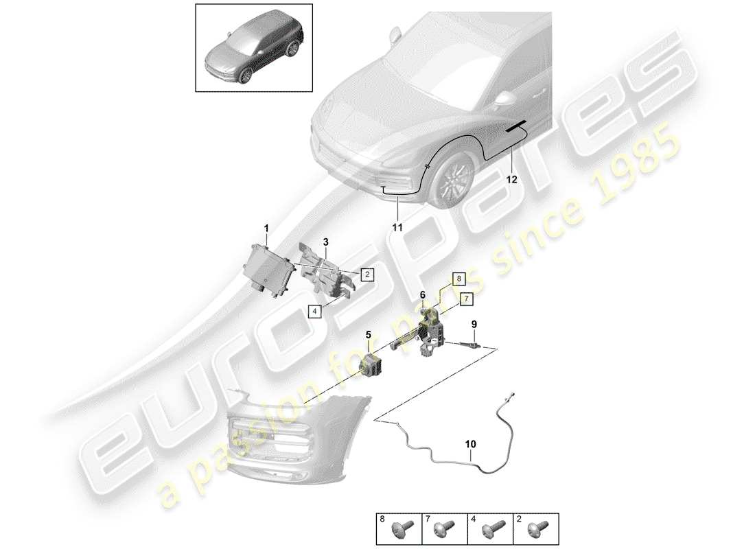 porsche 2020 (cayenne e3 9ya/9yb) piezas únicas diagrama de piezas