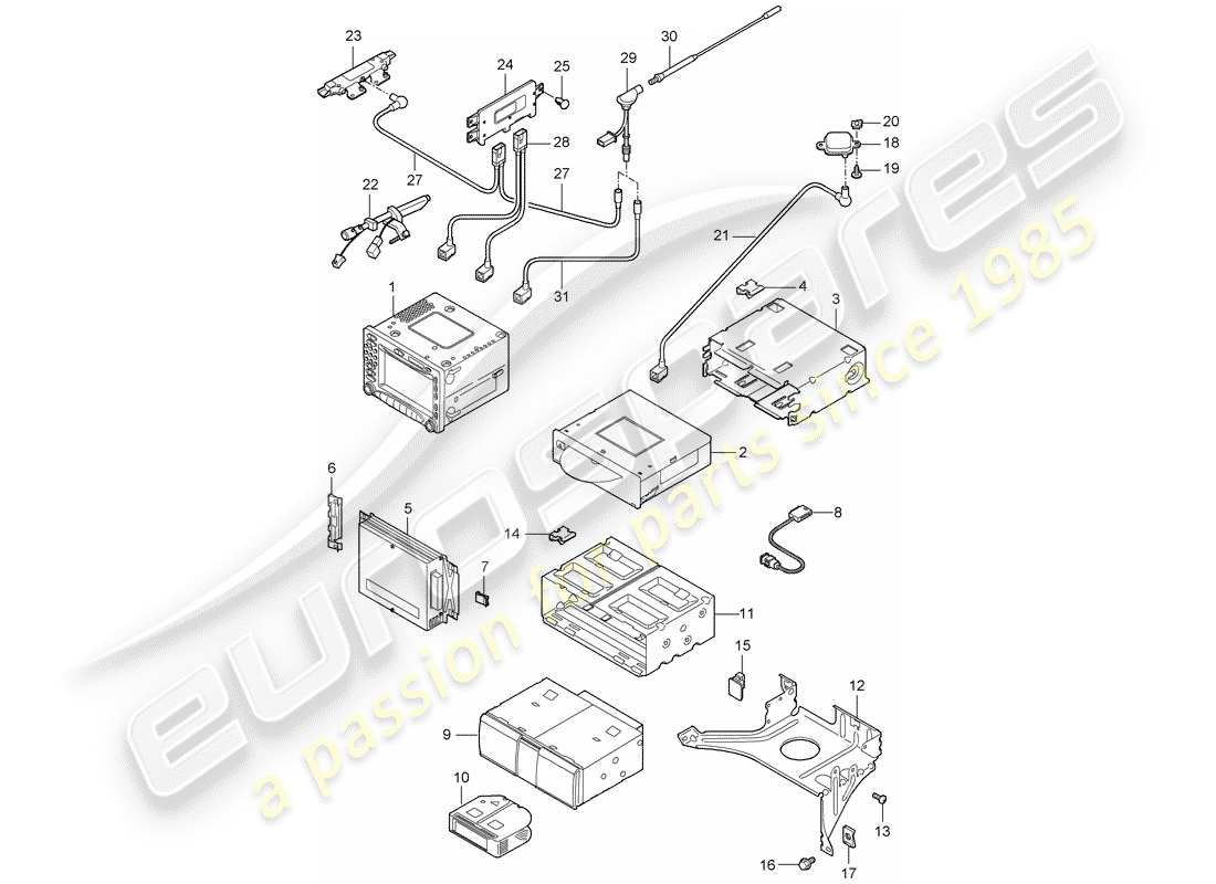 porsche 2006 (987 cayman) unidad de radio diagrama de piezas