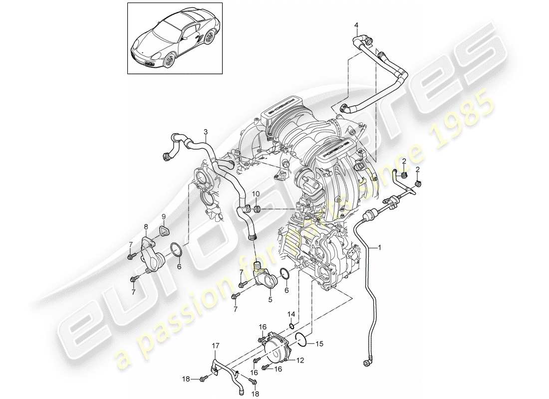 porsche 2011 (987 cayman) crankcase diagrama de piezas