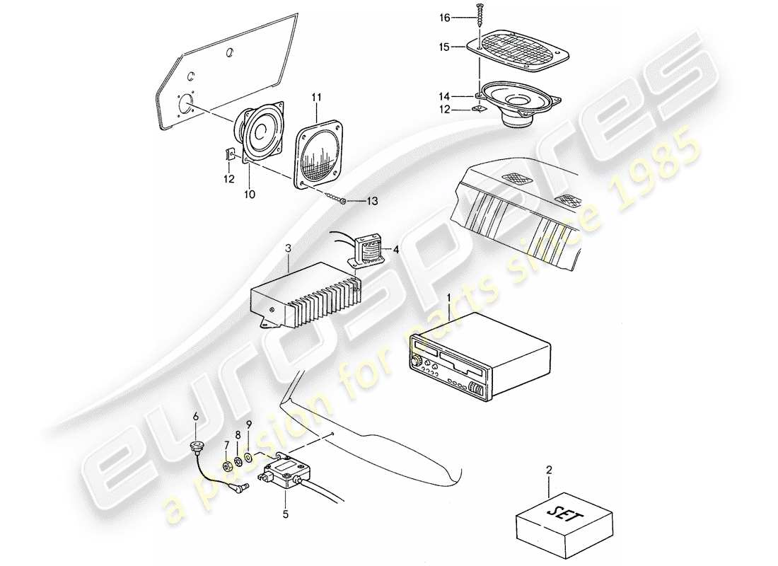 porsche 1987 (959) unidad de radio - altavoz - piezas de instalación diagrama de piezas