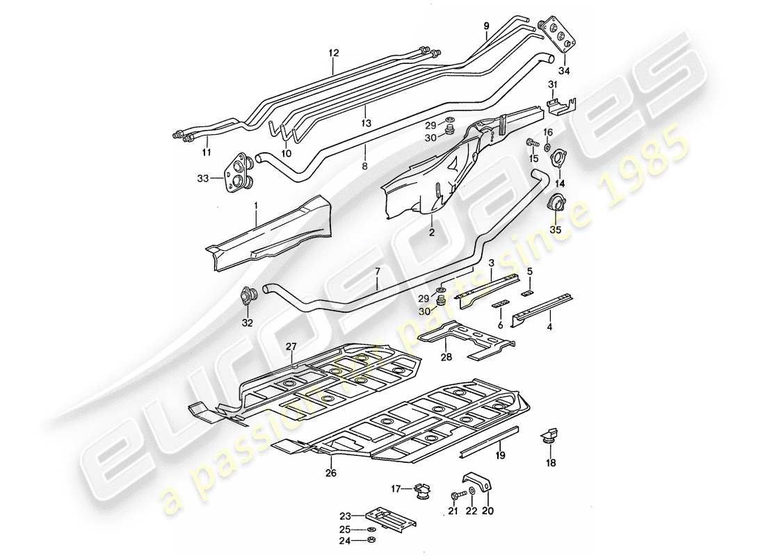 porsche 1988 (959) diagrama de piezas del marco