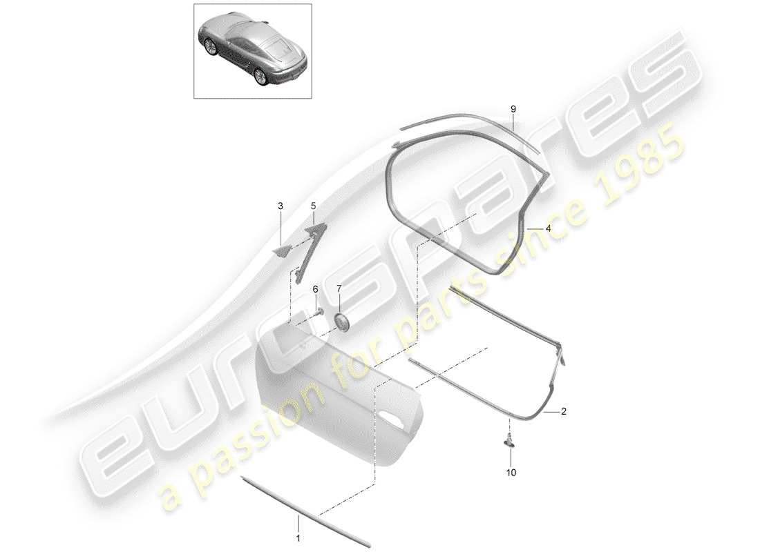 porsche 2014 (981 cayman) diagrama de piezas del sello de puerta