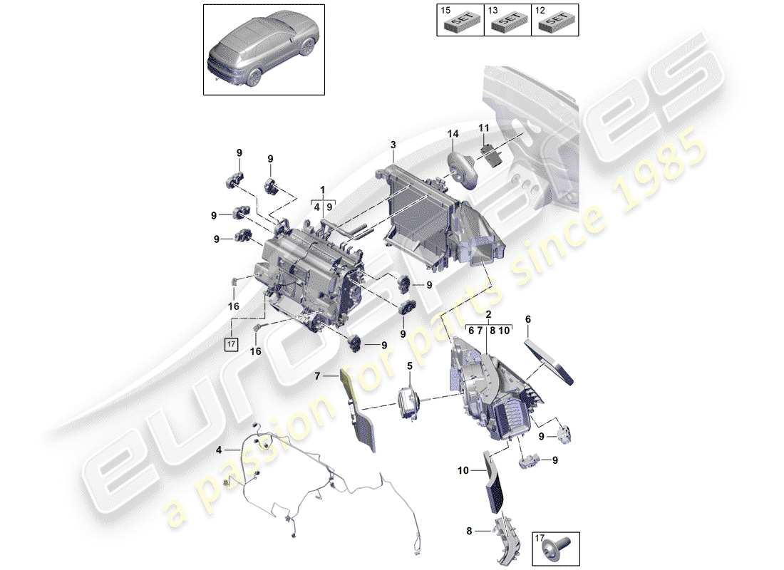 porsche 2020 (cayenne e3 9ya/9yb) diagrama de piezas del aire acondicionado