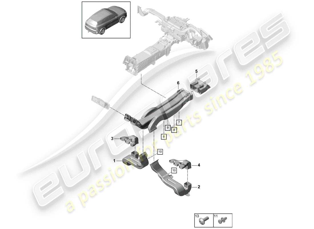 porsche 2020 (cayenne e3 9ya/9yb) diagrama de piezas del conducto de aire