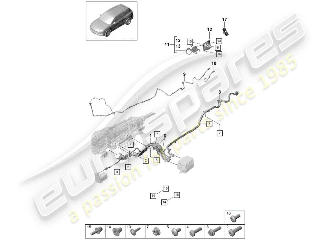 porsche 2020 (cayenne e3 9ya/9yb) arneses de cableado diagrama de piezas