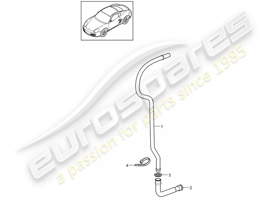 porsche 2012 (987 cayman) tubo de drenaje de agua diagrama de piezas